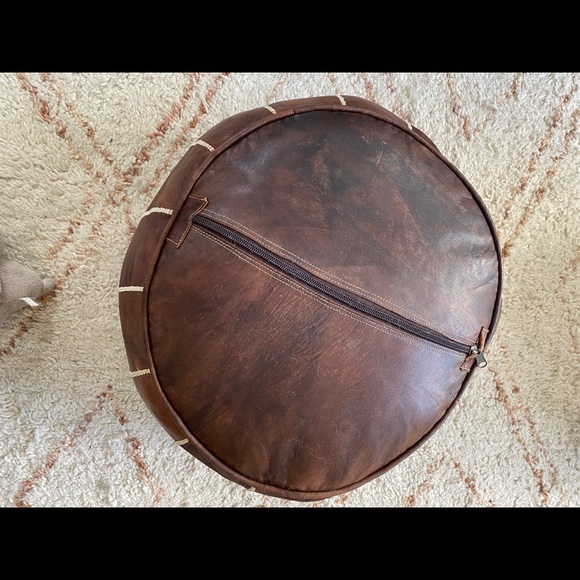 Moroccan Brown Leather Pouf - Picture 4 of 7